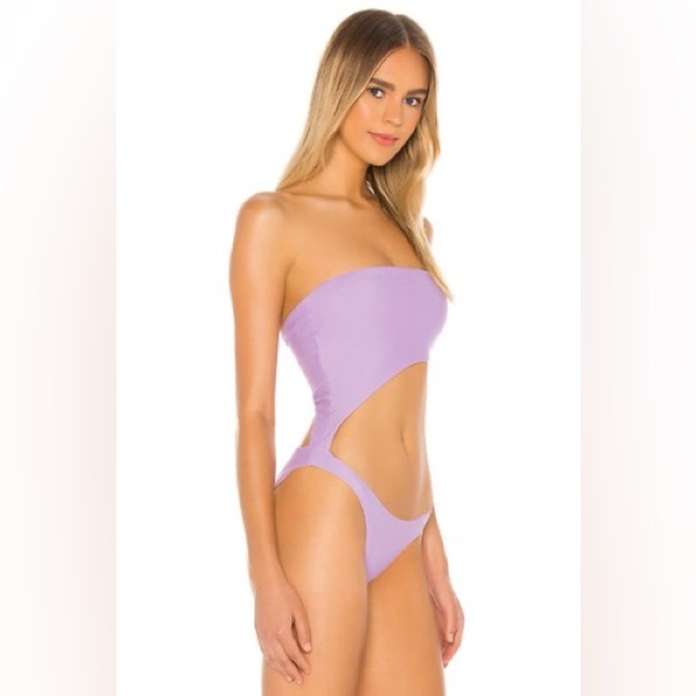 Superdown Lavender Purple Calla One Piece Monokini Strapless Swimsuit size XS - Picture 2 of 9